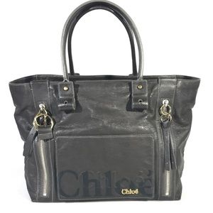 Authentic Chloé Eclipse Logo Embellished Black Distressed Leather Bag